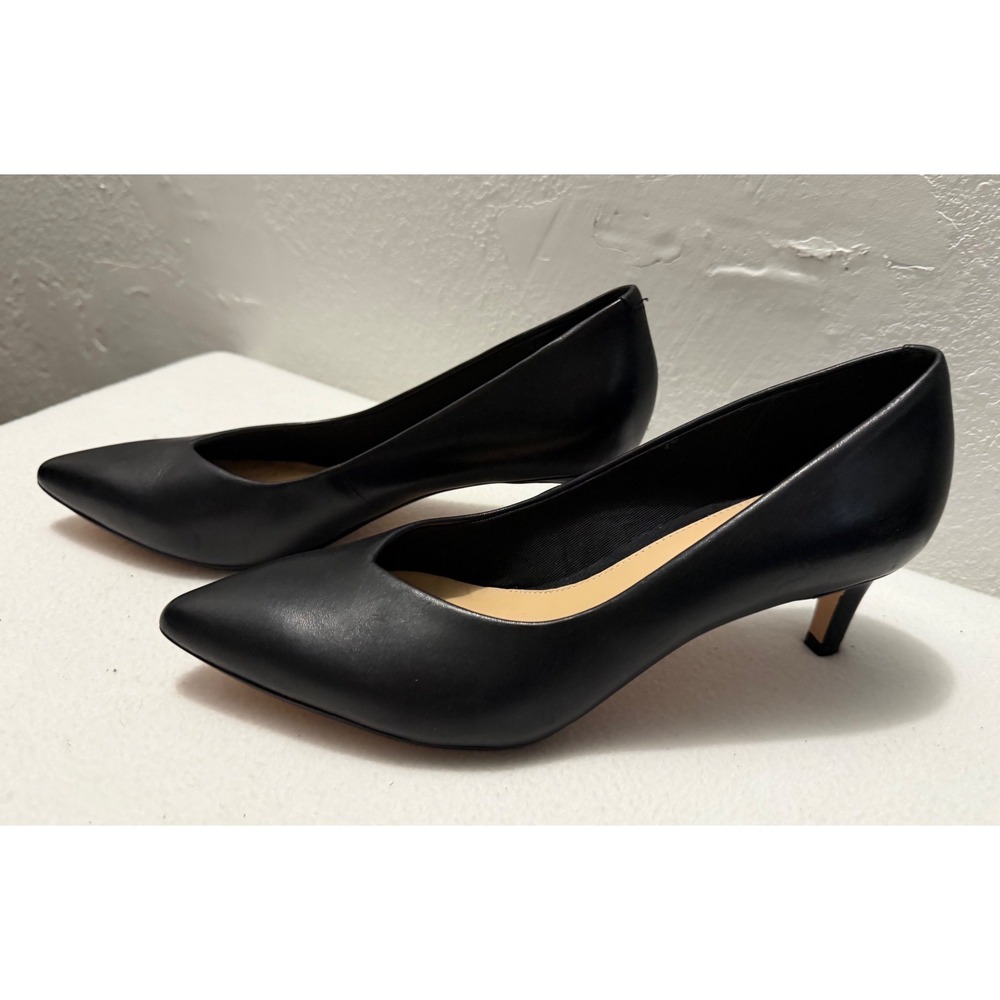 Clarks Linvale Jerica Black Leather Pointed Toe Kitten Heel Pumps Womens 7.5 M